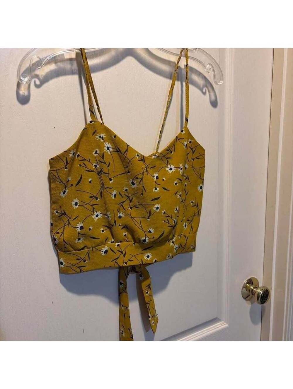 Yellow Floral Tie-Back Crop Top